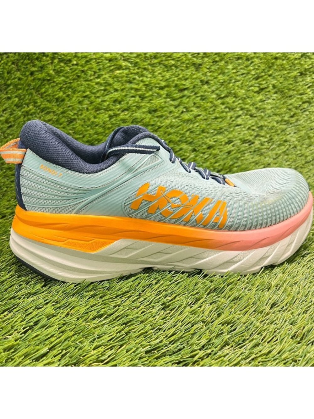 Hoka One One Bondi 7 Womens Size 7D Blue Orange Athletic Running Shoes Sneakers